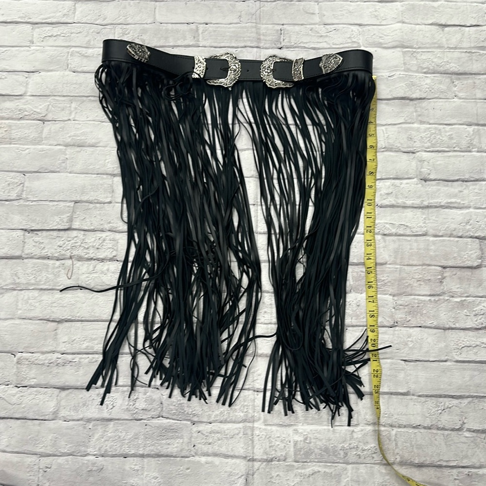 Black Fringe Western Belt with Silver Buckles